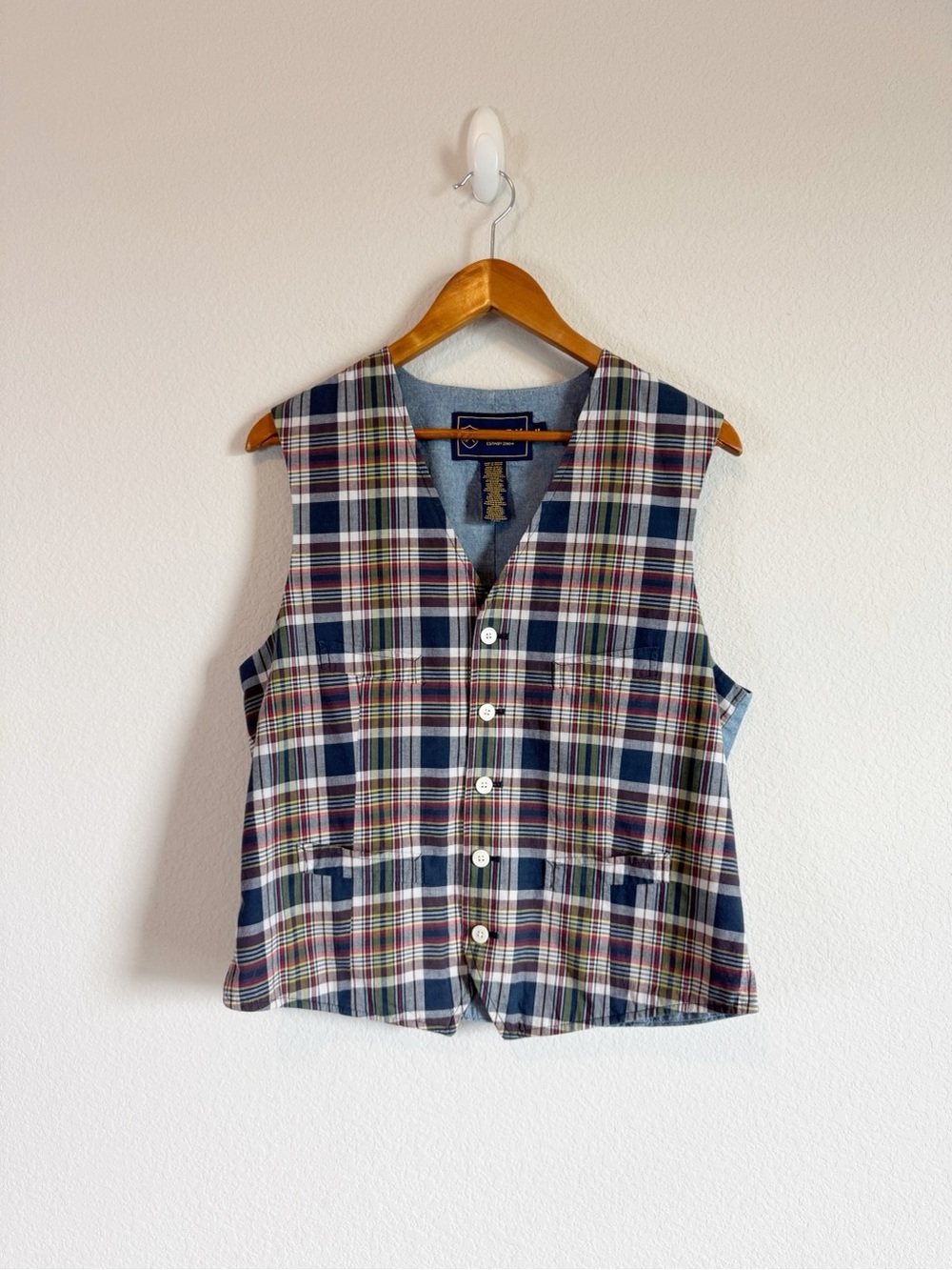 Rugby Ralph Lauren Mens Madras Plaid Chambray Vest Waistcoast Size Medium